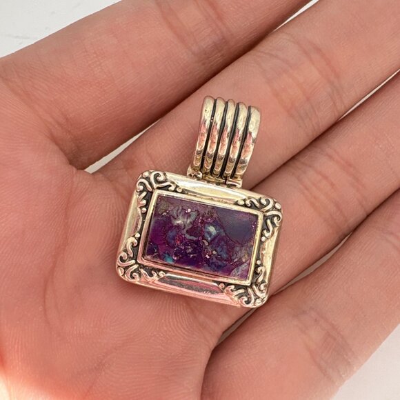 VTG Sterling Silver 925 Purple Copper Turquoise Bezel Set Pendant 1.25" Length - Picture 3 of 9